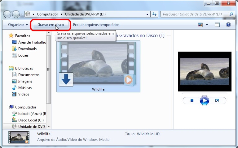 Grave os arquivos em poucas etapas.