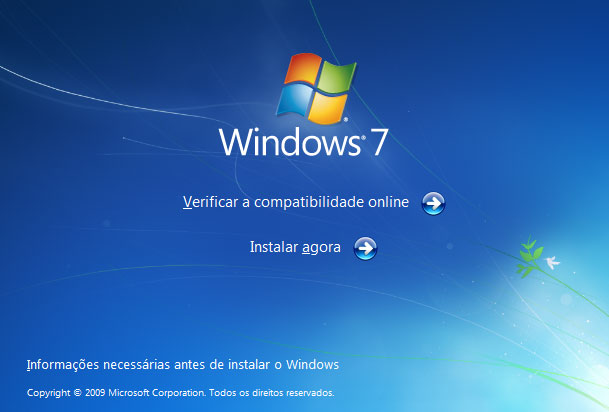 Ecr de instalao do Windows 7