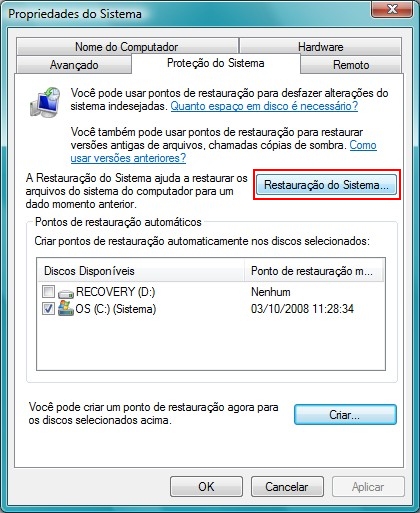 Escolha a op��o para restaura��o.